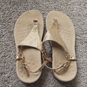 Vionic Metallic Gold Thong Sandals with Ankle Strap
